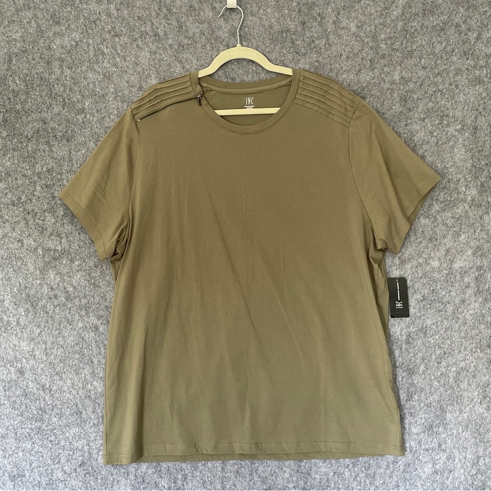 I.N.C. INTERNATIONAL CONCEPTS MEN'S ZIP T-SHIRT GREEN TEA LEAF SIZE XXL
